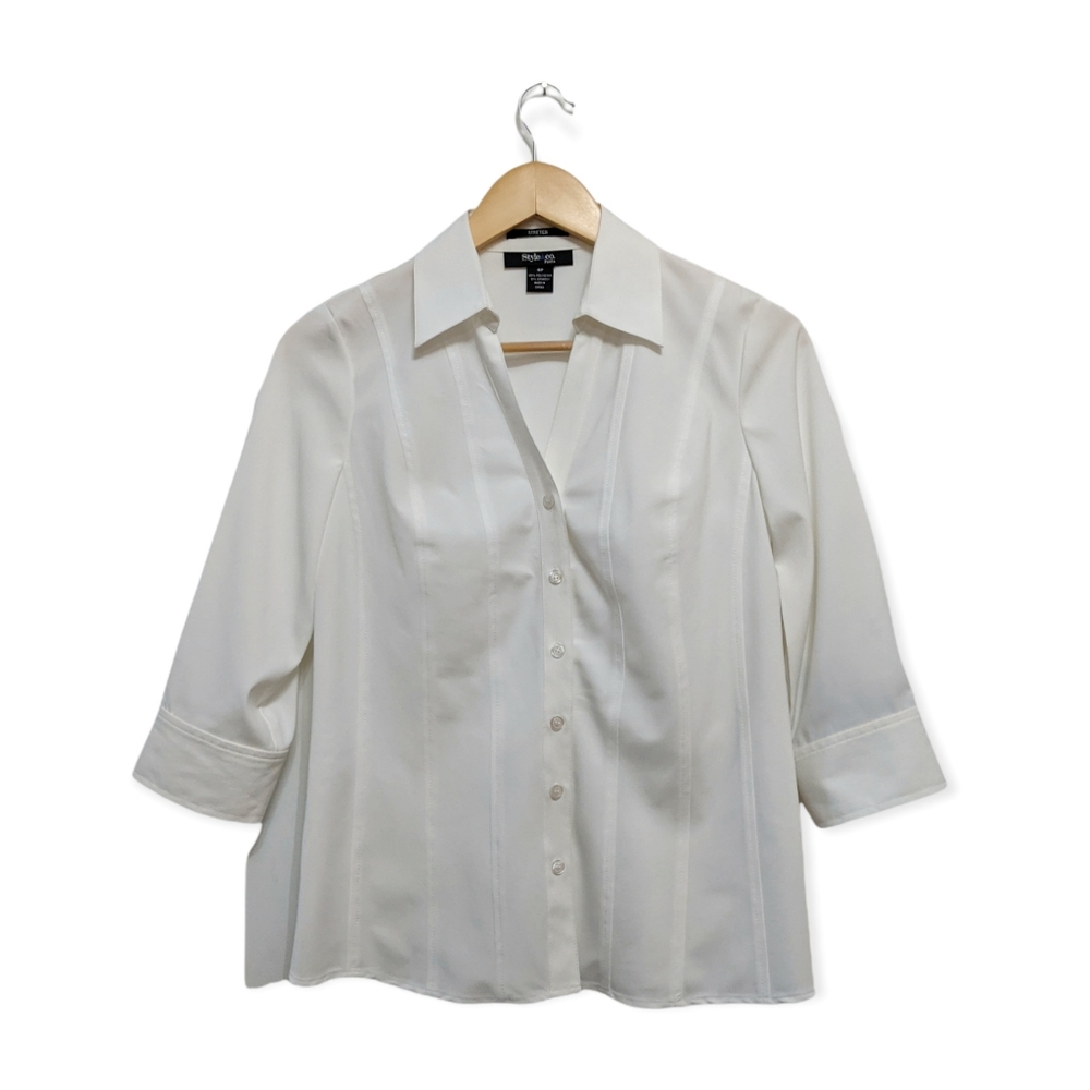 Style & Co. Petite White Polo Shirt 3/4 Sleeves 4P